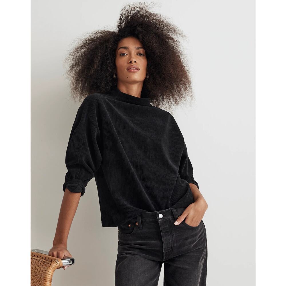 MADEWELL Striped Jacquard Funnelneck Top True Black Sweater Size Small